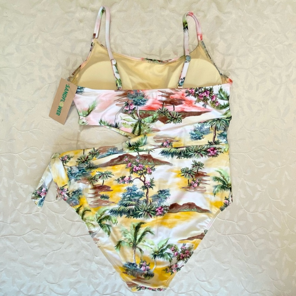 🆕 Sandflower Swimsuit Womens XL Floral Tropical Cutout Scarf Bathing Suit NWT - Picture 7 of 8